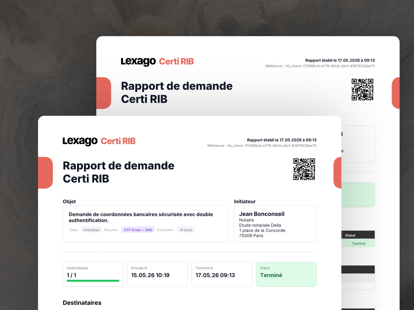 Certificat opposable Lexago CertiRIB pour la sécurisation RIB notaires : piste d'audit complète, preuve d'échanges bancaires sécurisés et défense contre la fraude au virement