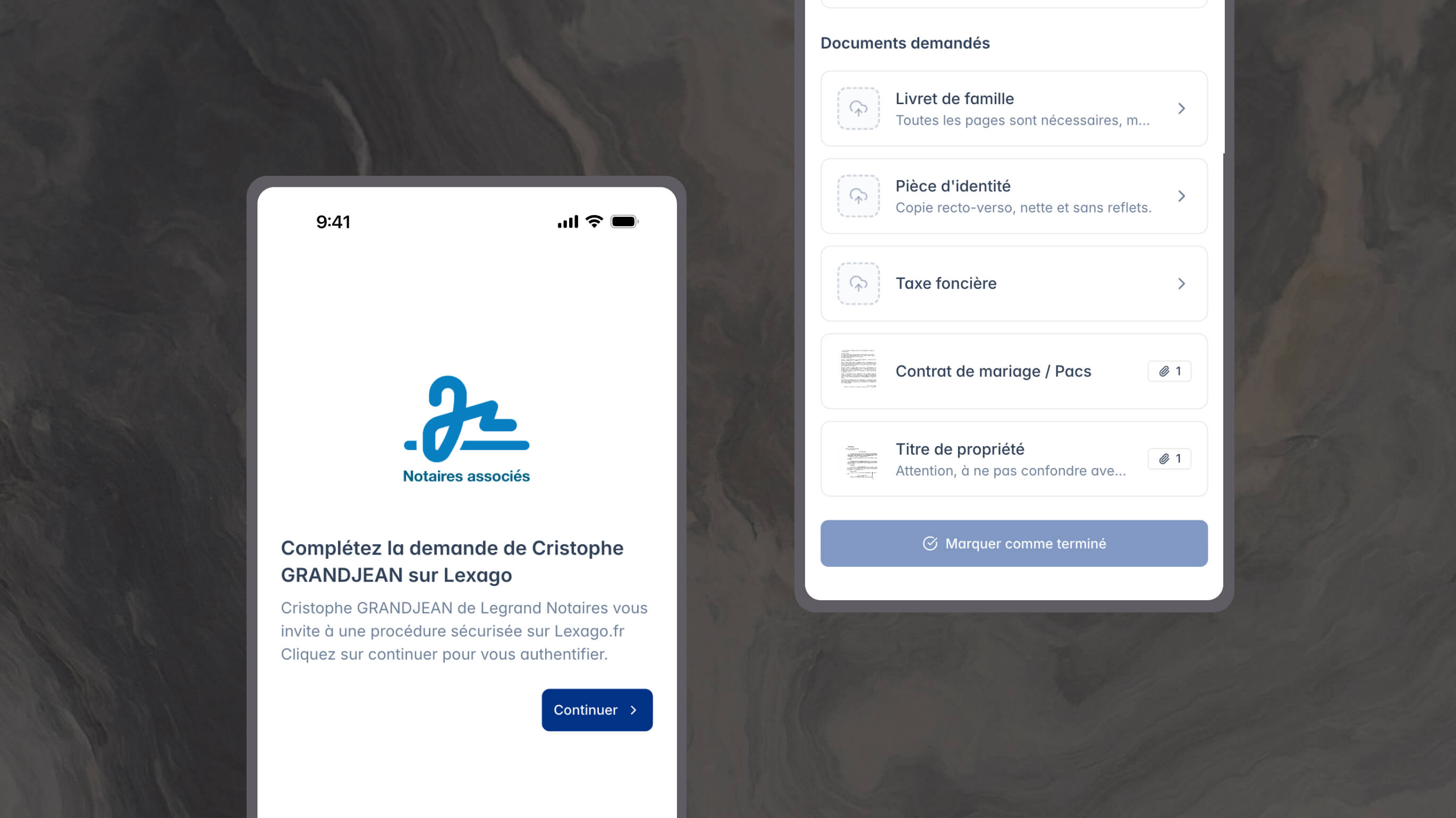 Échanges de documents sécurisés pour notaires : demande chiffrée envoyée depuis Lexago CertiDOC avec double authentification et certificat opposable