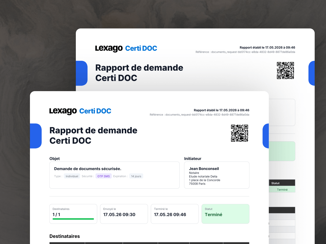 Certificat opposable Lexago CertiDOC pour échanges de documents sécurisés : piste d'audit complète et preuve d'envoi pour les notaires